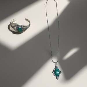 Ross-Simons Sterling Silver Malachite Jewelry Set – Necklace & Bracelet